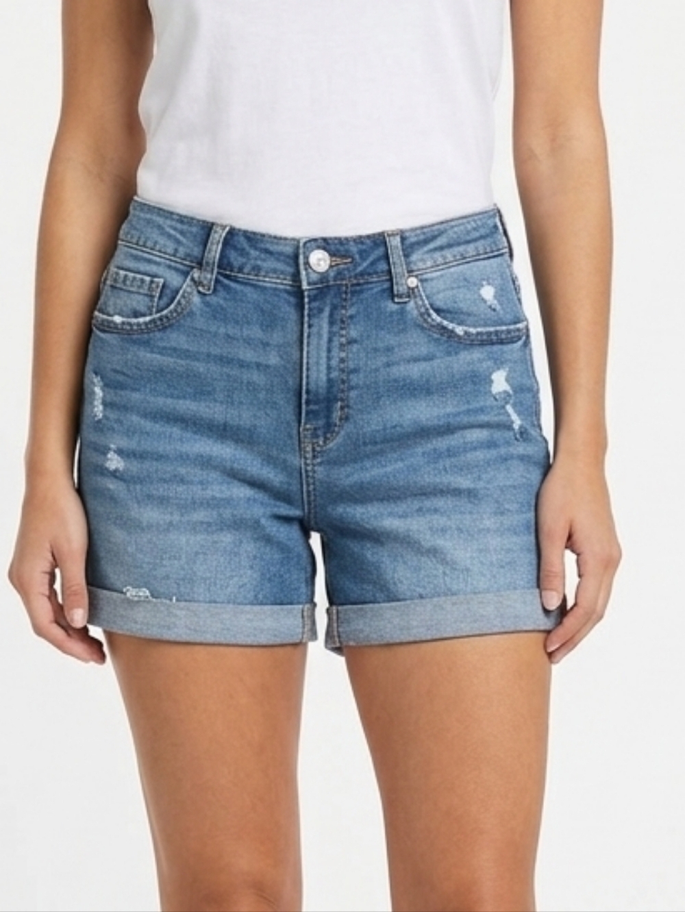 Wonderly Light Blue Jean Shorts Rolled Hem Distressed Women's Large